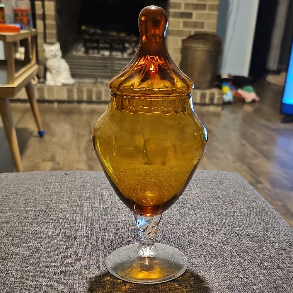 Vintage 60s Amber Glass Apothecary Emploi Jar Home Decor Mid Century Modern
